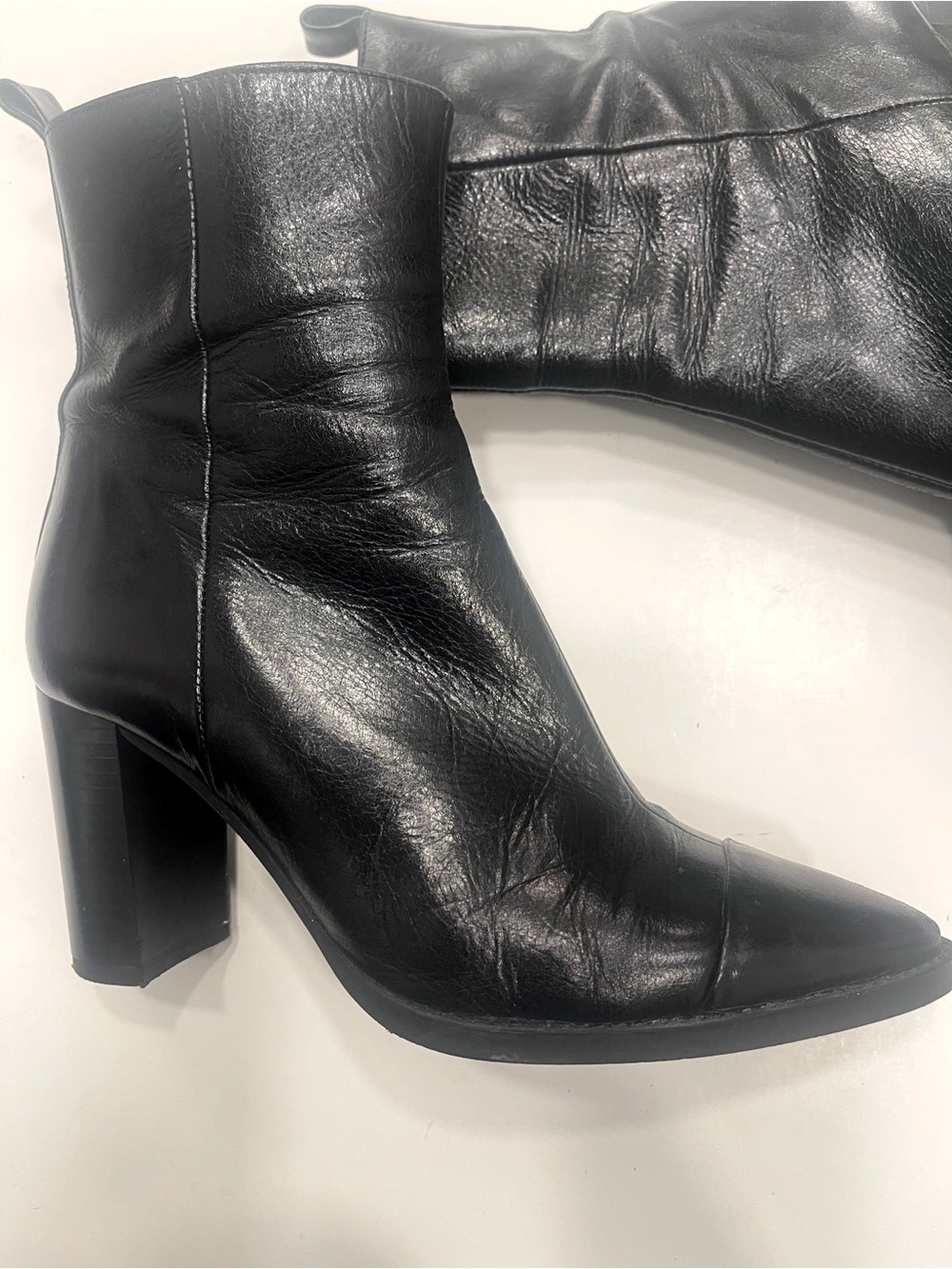 Zara Black Pointed-Toe Leather Ankle Boots EU 37, US 6.5